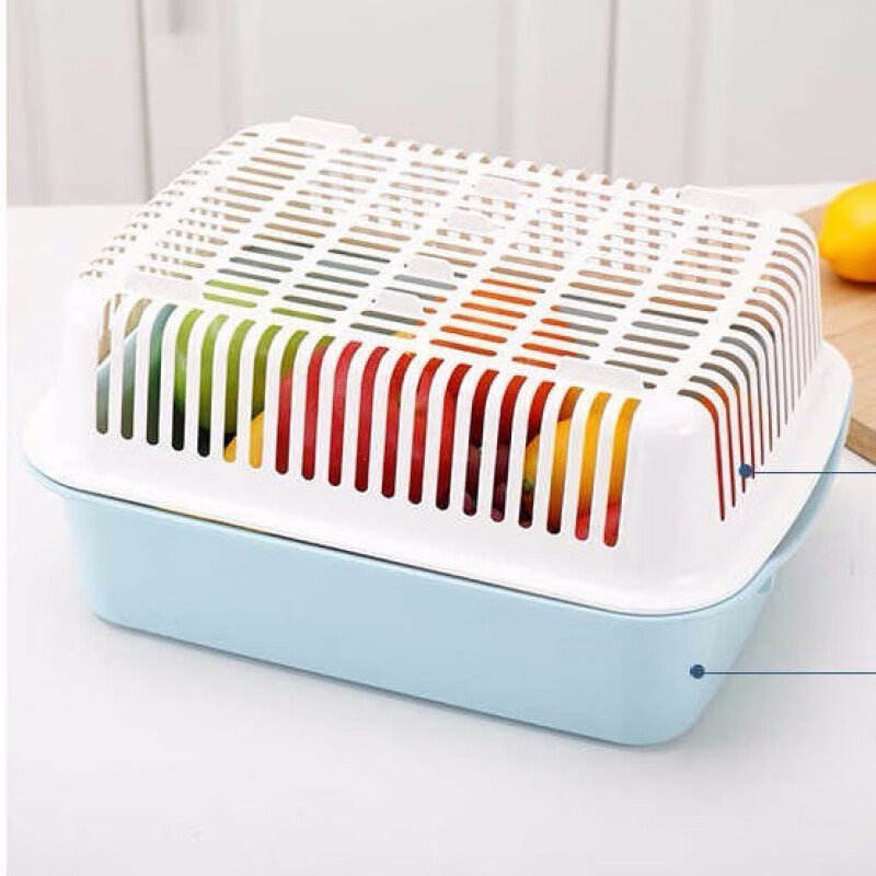 Palmerton large vegetable blue double-layer drain basket fruit basket kitchen household rectangular leaky basin plastic bowl and chopsticks drain basket green 34*26*9 cm double layer