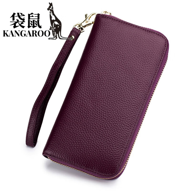 Kangaroo (KANGAROO) 2025 Chinese Valentine's Day genuine leather women's wallet anti-theft brush large capacity long cowhide card bag mobile phone bag for women multi-color optional black