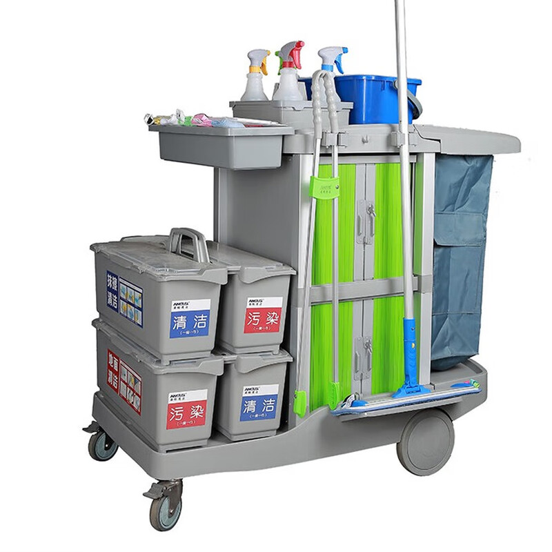 Ange Clean Silent Wheel Cleaning Car Thickened Tool Cart Multifunctional Trolley Hospital Hotel Room Cleaning Service Linen Cart Silent Wheel Tool Cart with Compartment Bucket System
