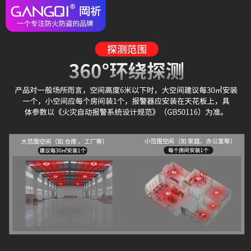 Gangqi YJ-102B wifi networked wireless fire smoke alarm gateway-free Tuya smart home remote connection mobile APP reminder fire 3C certified home kitchen smoke detector commercial