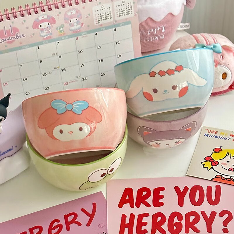 Persson Cute Qbao Ceramic Bowl for Home Dormitory Student Yoghurt Rice Bowl Dessert Bowl Large Capacity Rice Bowl Cute Bear Qbao 4.5 Bowl Four Pack