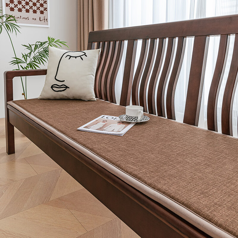 Lujie solid wood sofa cushion old-fashioned sofa cushion wooden sofa bench cushion bay window cushion wooden sofa cushion cotton and linen-coffee color 55cm*55cm single seat (thickness 2.5cm)