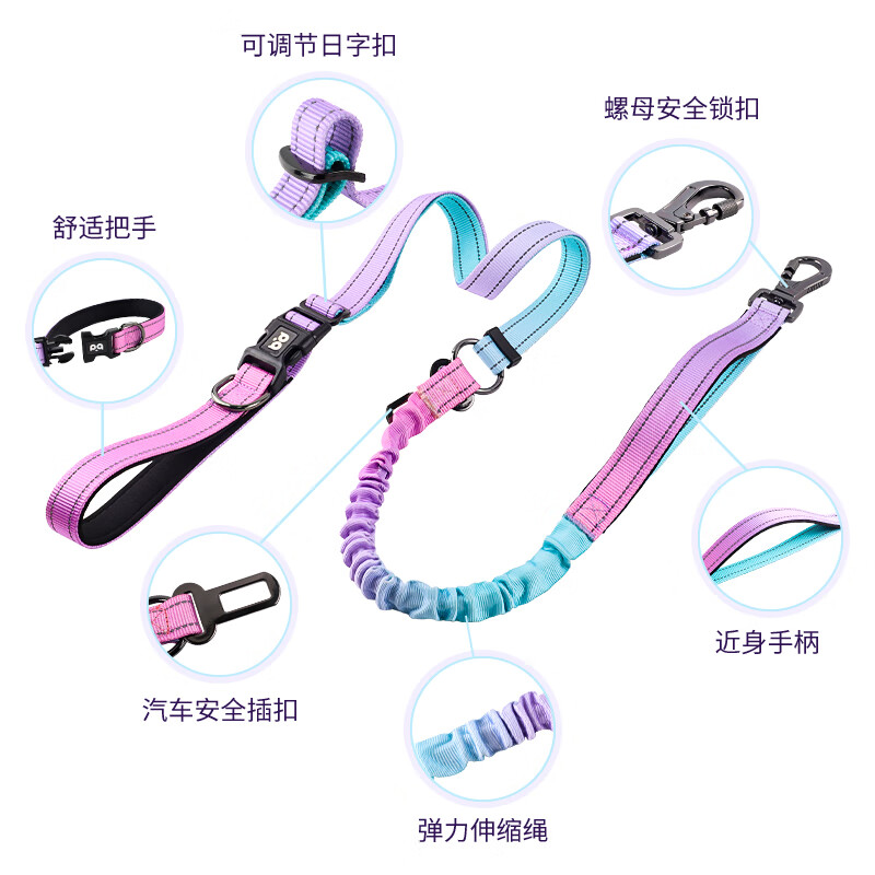 Slim pet dog explosion-proof traction rope telescopic pet dog walking rope Golden Retriever Labrador large dog explosion-proof elastic rope seven colors one size fits all