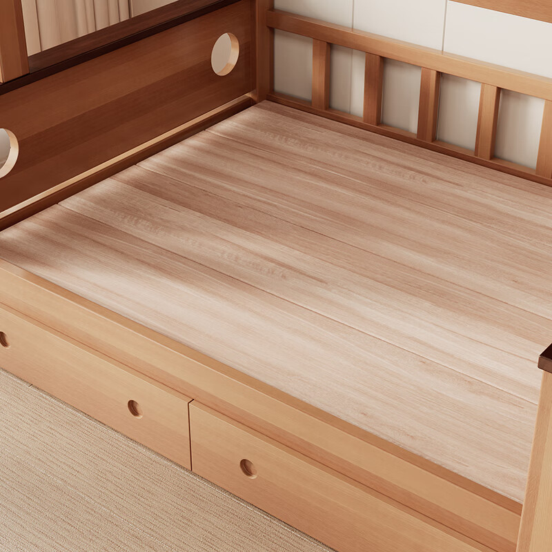 Ziwei all solid wood bunk bed children's bed high and low bed small apartment two-story wooden bed catalpa wood double bed bunk bed ladder type + bookshelf 10*10 bed legs 1350mm*2000mm