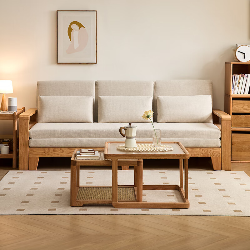 Quanyou Home Log Style Solid Wood Sofa Bed Dual-Use Multifunctional Sitting and Sleeping All-in-One Solid Wood Sofa Living Room Home Small Apartment