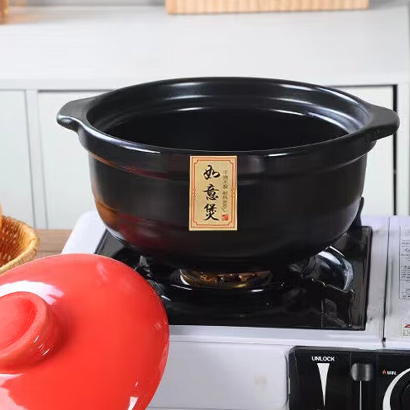 Home easy clay pot soup pot ceramic pot household stew pot rice pot casserole Chinese stew pot open fire pot 1.8L