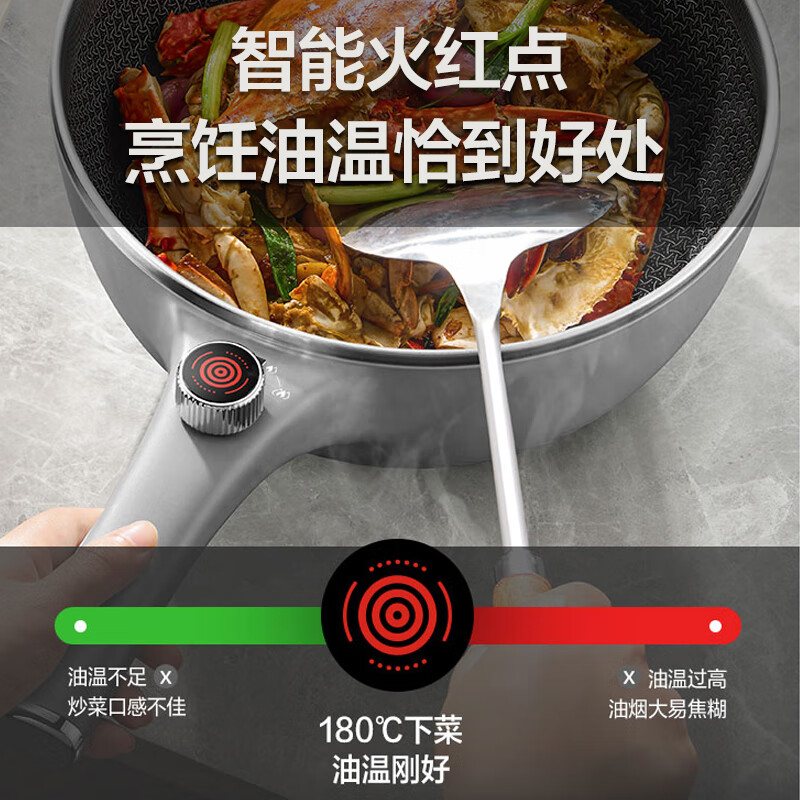 SUPOR electric wok, electric cooking pot, electric hot pot, electric steamer, household multi-functional steaming and cooking integrated electric hot pot 4L honeycomb crystal pattern CJ28A807 with steamer