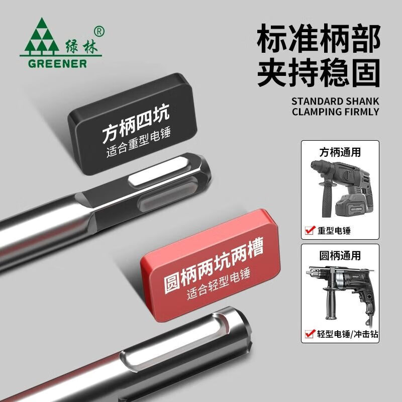 Green Forest Impact Drill Electric Hammer Through Wall Slotting Concrete Extended Perforation Square Handle 6/8/10/12 x150mm