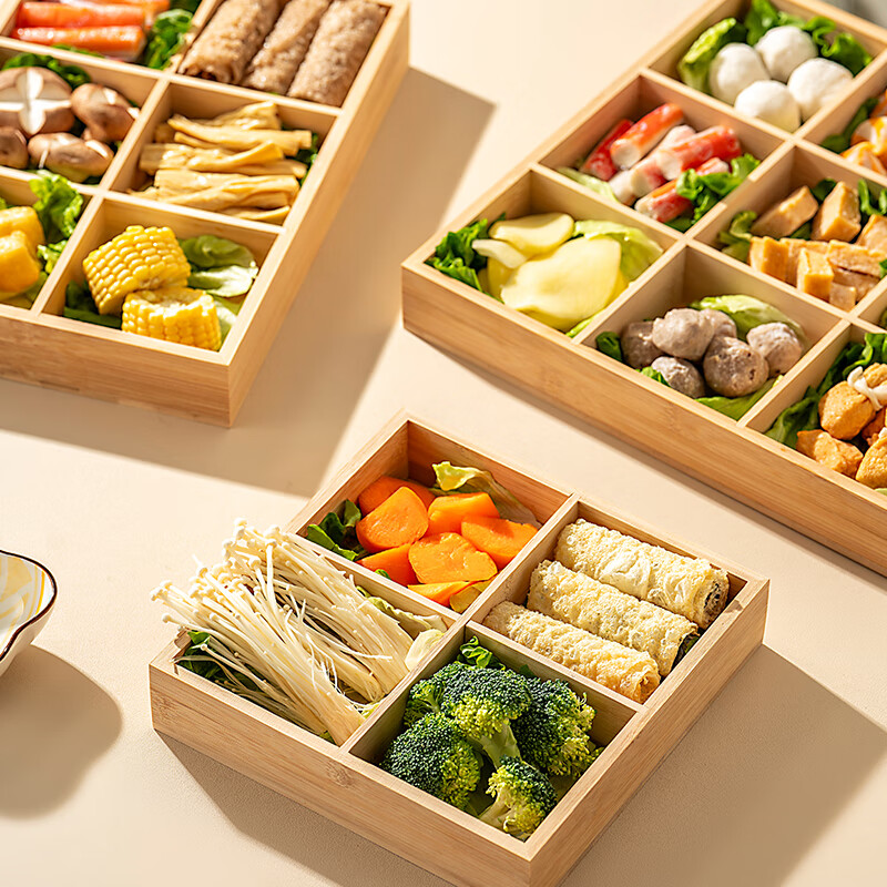Onlycook Japanese-style bamboo hot pot vegetable plate Jiugongge platter divided vegetable preparation plate barbecue ingredients tableware meal tray Jiugongge bamboo vegetable preparation plate