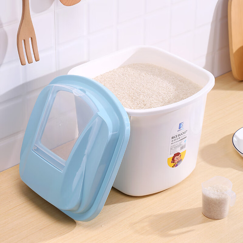 Liangbao rice bucket household 20 catties insect-proof and moisture-proof 10 catties multifunctional rice cylinder 50 catties rice storage bucket food grade storage box rice box sky blue 10 catties free measuring rice cup