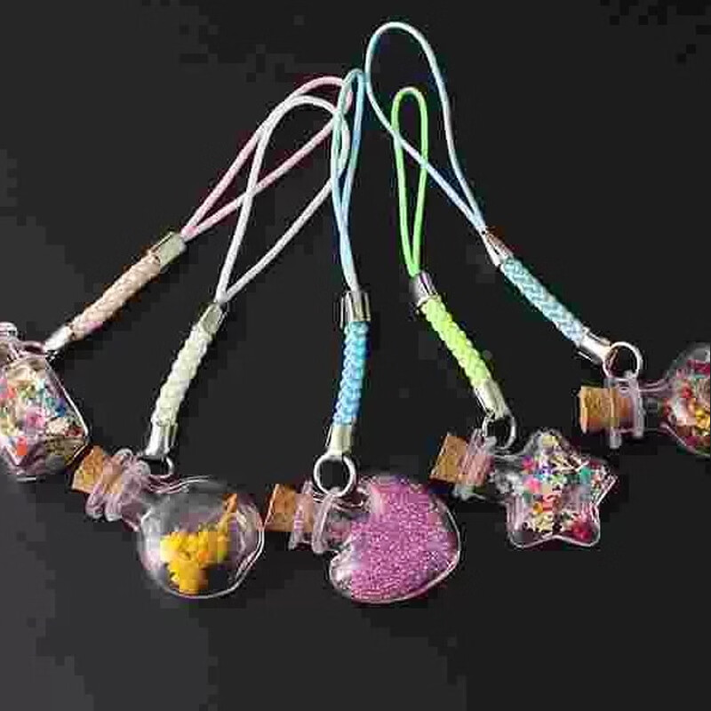 Okeqi wishing bottle DIY styling small bottle mini glass bottle drift bottle perfume bottle mobile phone pendant lanyard pendant empty bottle 10 wishing bottles 1 each of 10 styles empty bottle + cork