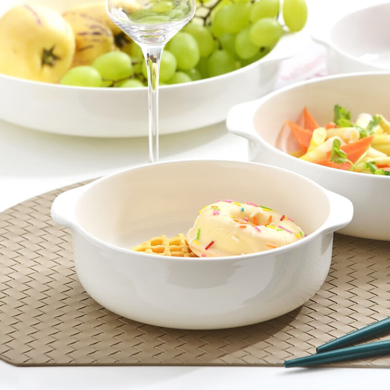 Shengpu steamed egg bowl, double-eared soup bowl, special bowl for steamed egg custard, microwave baking bowl, deepened bone china air fryer, 1 7.5-inch deepened double-eared plate