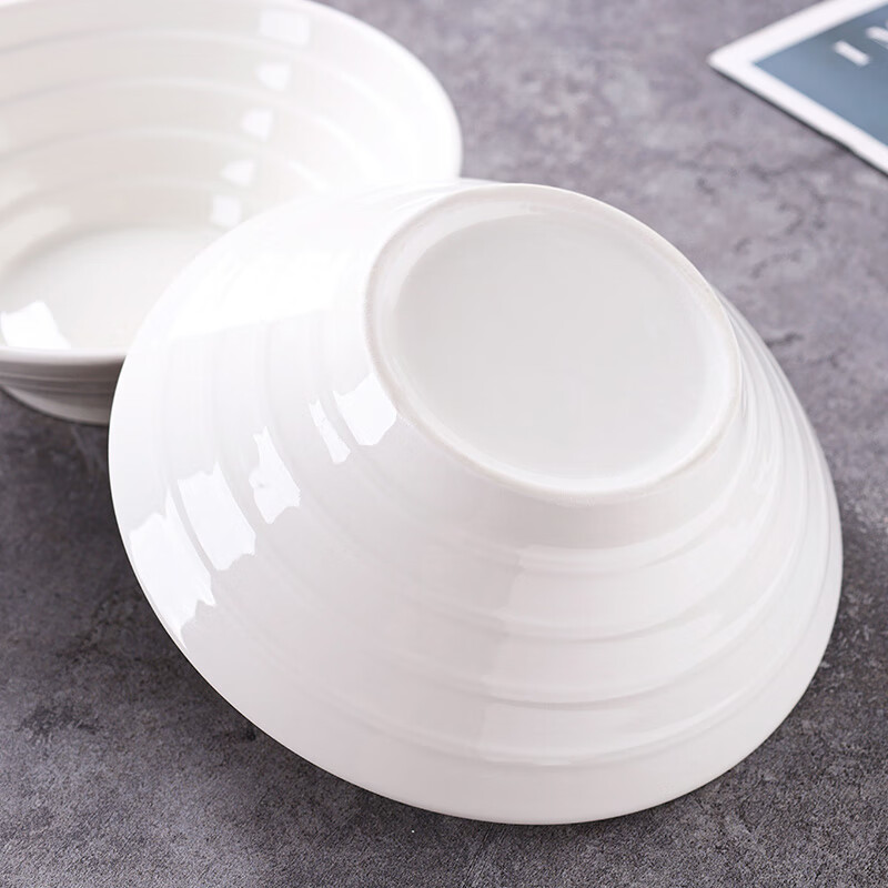 Jie Yajie ceramic soup bowl large household pure white ramen bowl underglaze color 8-inch large bowl soup basin instant noodle bowl 4 pieces