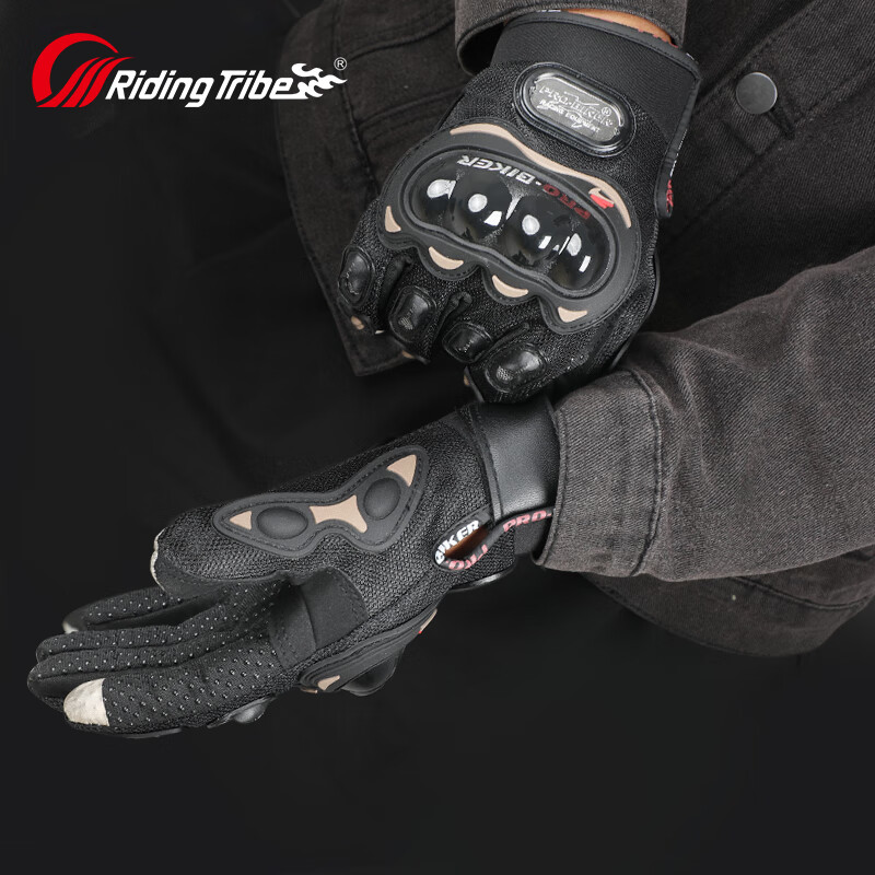 RidingTribe Motorcycle Riding Gloves Winter Velvet Thickened Waterproof Electric Vehicle Summer Commuting Waterproof Anti-fall Touch Screen Motorcycle MCS01C Black-M Size for All Seasons