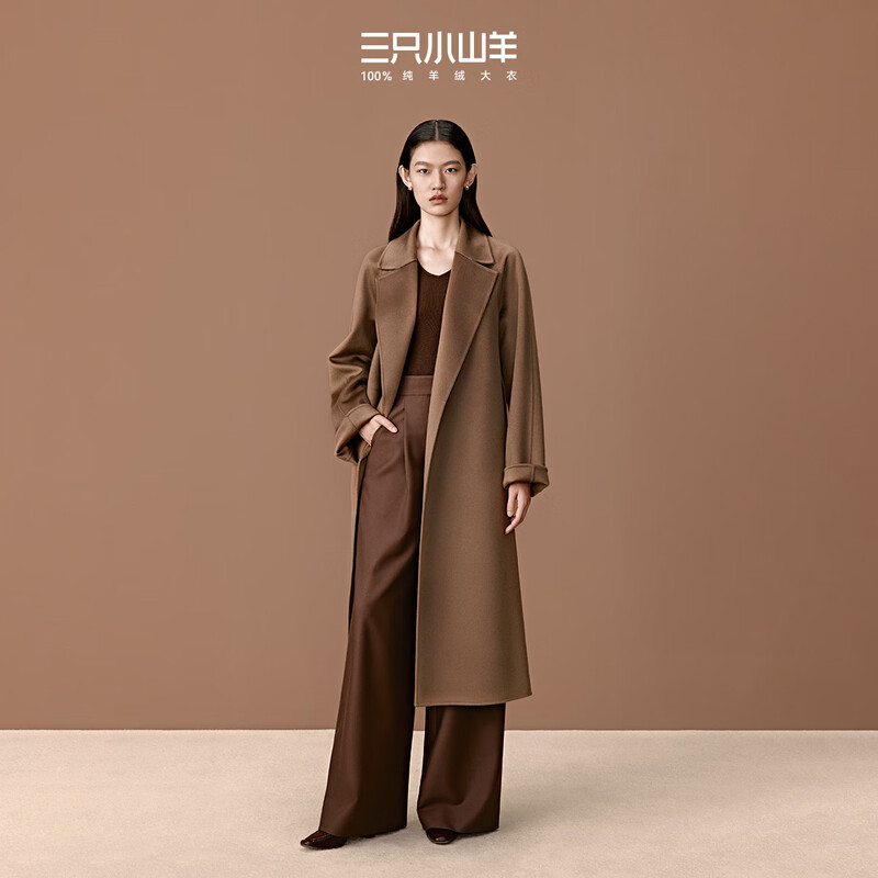 Three Little Goats Yang Mi's same style classic 123 ultra-fine double-sided 100 pure cashmere long coat for women camel S