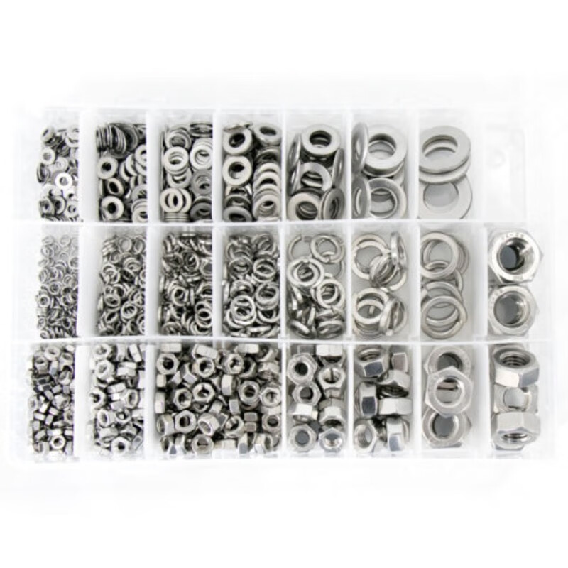 Bingyu 304 stainless steel nut flat spring washer combination set F type 1155PC/box Nut flat spring washer combination BH-597
