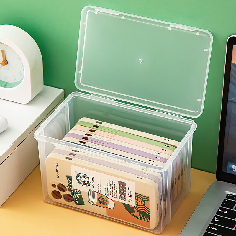 Mobile phone case storage box with cover, dust-proof and transparent storage box, flip-top postcard, photo and peripheral storage box, medium rectangular storage box