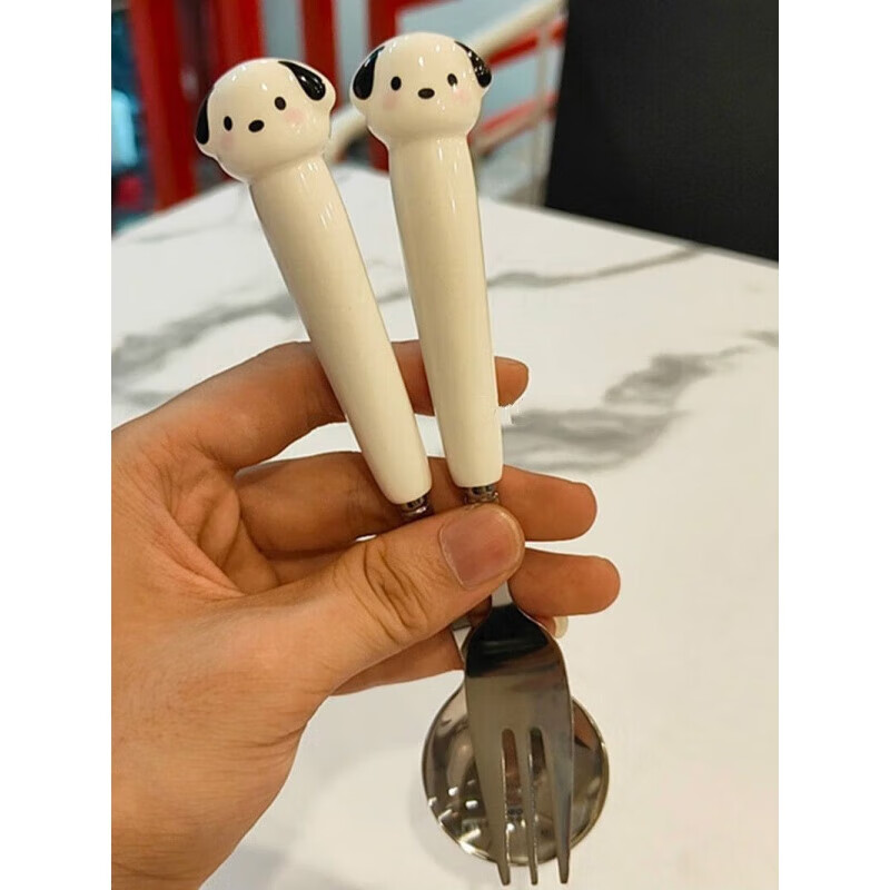 Cute three-piece set of chopsticks, spoon and fork for adults, students and office workers, stainless steel outdoor portable tableware set, spoon + chopsticks + white box