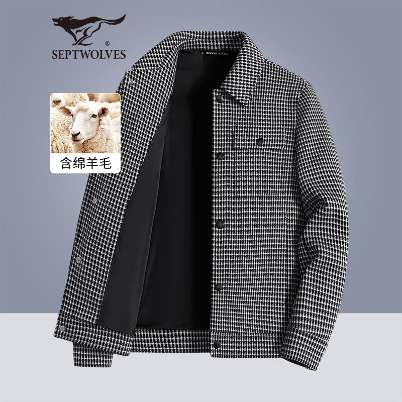 Septwolves Jacket Men's Autumn and Winter Business Casual Lapel Plaid Woolen Jacket Middle-aged and Young Commuting Men's Clothing Tops