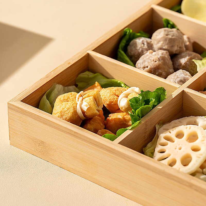 Onlycook Japanese-style bamboo hot pot vegetable plate Jiugongge platter divided vegetable preparation plate barbecue ingredients tableware meal tray Jiugongge bamboo vegetable preparation plate