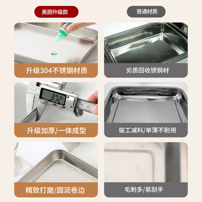 MAXCOOK 304 stainless steel cold leather plate deep square plate rectangular dinner plate steaming plate 26cm MCWA4888