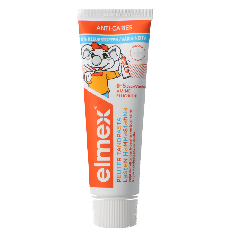 ELMEX children's toothpaste contains fluoride and is anti-moth for 0-5 year old babies. ELMEX solid teeth toothpaste 75ml plus volume.
