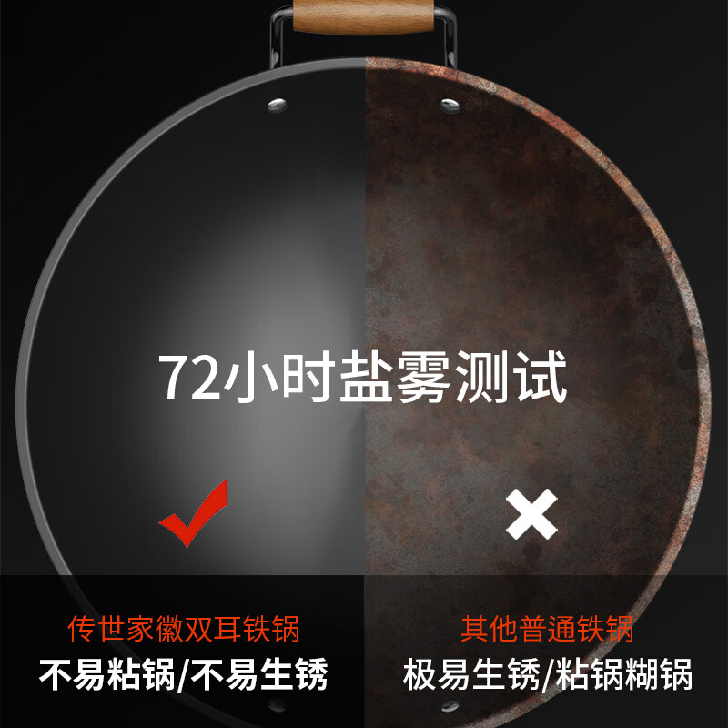 Heirloom family emblem iron pot double-eared wok uncoated cooking pot household old-fashioned wrought iron round bottom pot gas stove special enlarged and deepened 38cm round bottom + lid has opened the pot 38cm