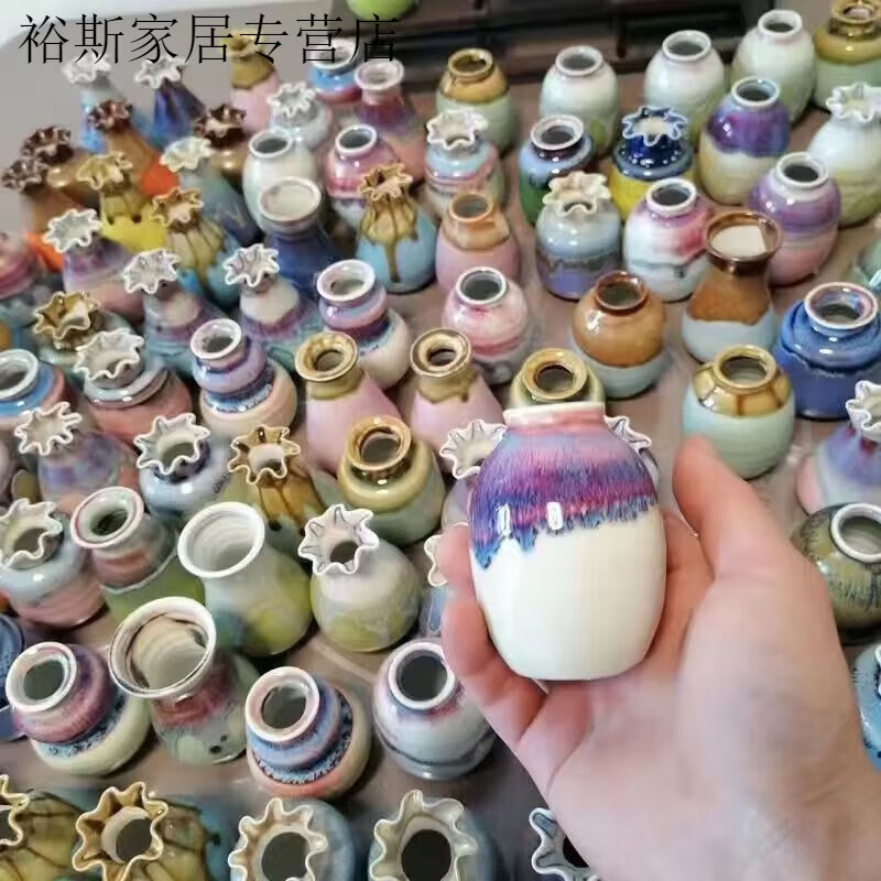 Jingdezhen handmade ceramic flower belt vase hand pinched ceramic flowers pure handmade simulation of immortal flowers 1 small vase does not include flowers