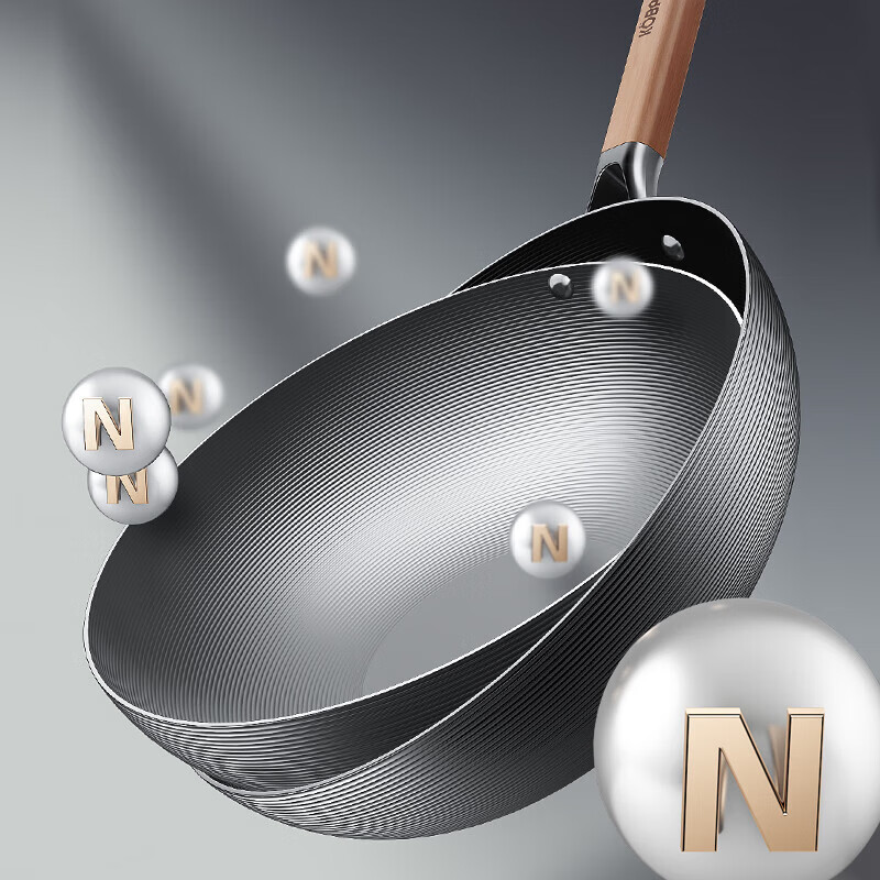 Konbach uncoated pot set, refined iron wok 304 stainless steel soup pot, household stir-fry, soup and noodles, home 3-piece set, 32cm wok + 20cm soup pot, 3-piece set