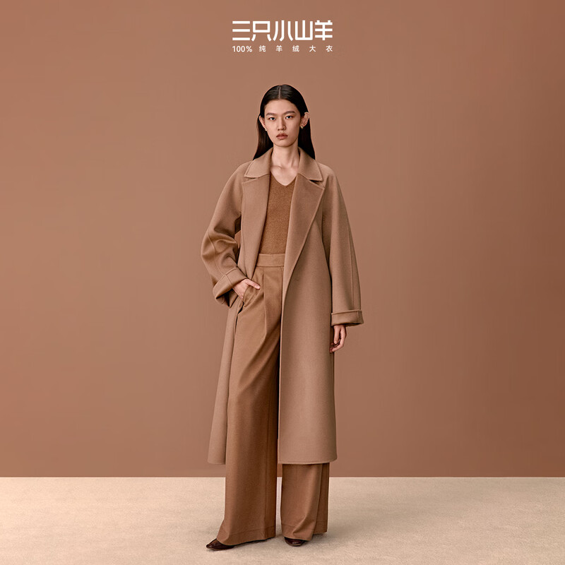 Three Little Goats Yang Mi's same style classic 123 ultra-fine double-sided 100 pure cashmere long coat for women camel S
