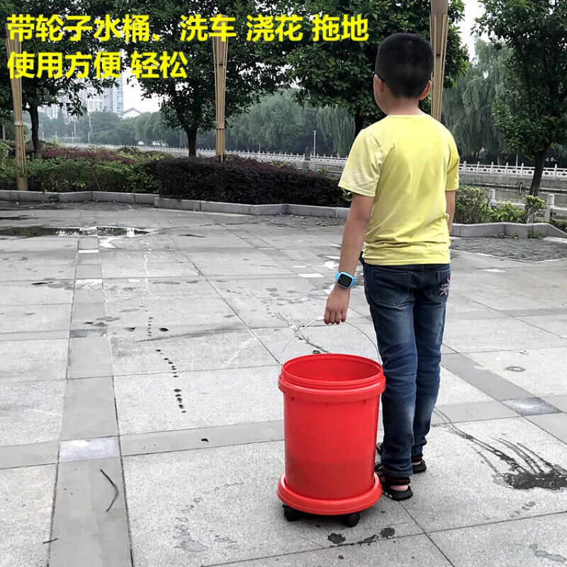 Thickened portable plastic mop bucket with wheels and faucet for drainage, large and small mopping, car washing, storage and foot soaking bucket 20L blue pulley bucket + ball valve faucet