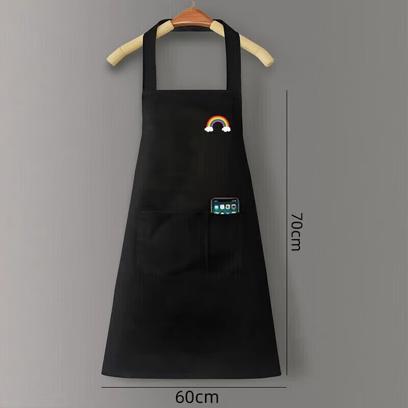 Kitchen household waterproof and oil-proof men's and women's new Internet celebrity apron Korean version Japanese style work and housework apron work clothes black little rainbow waterproof and oil-proof