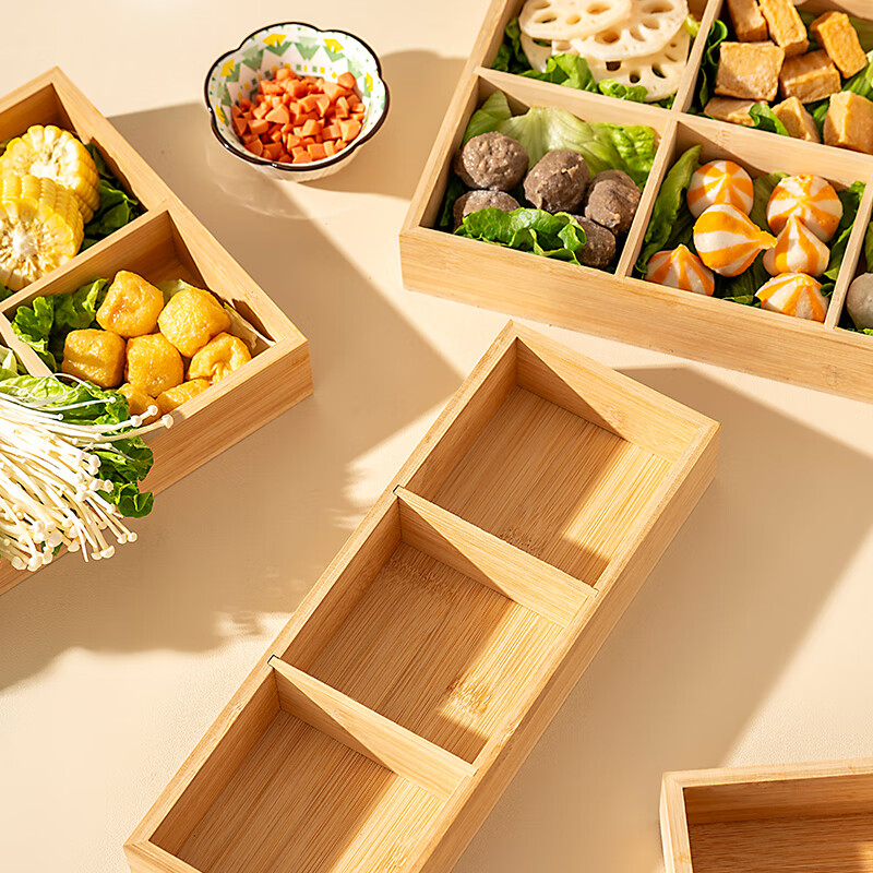 Onlycook Japanese-style bamboo hot pot vegetable plate Jiugongge platter divided vegetable preparation plate barbecue ingredients tableware meal tray Jiugongge bamboo vegetable preparation plate