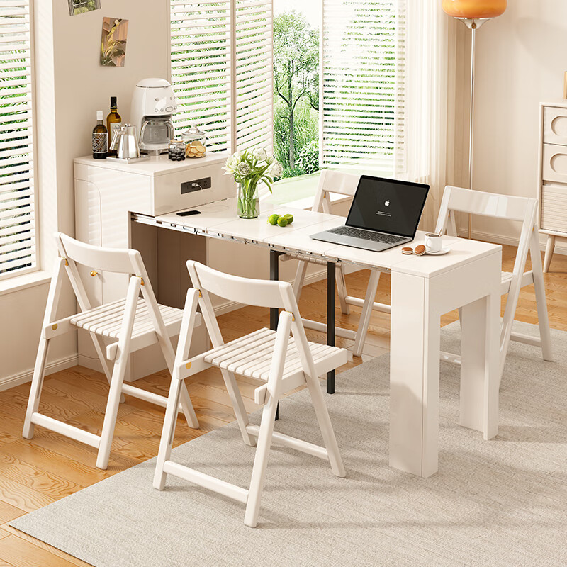 Tanhuaxuan cream style all solid wood retractable dining table and sideboard integrated household small apartment storage white dining table and chairs 50cm folding dining table