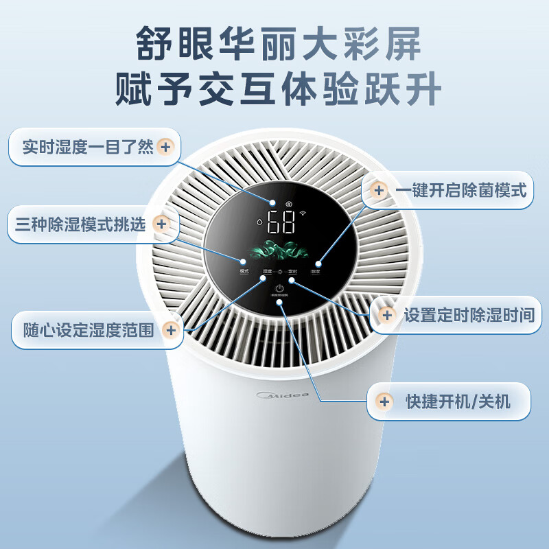 Midea dehumidifier/dehumidifier, small sponge dehumidifier, dehumidification capacity 24 liters/day, WIFI intelligent control, positive and negative ion sterilization, household soft sound dehumidifier CF24BD/N7-DY