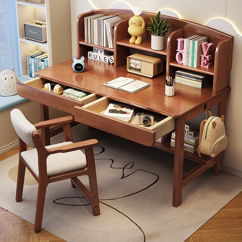 Kao children's solid wood desk bookshelf integrated study table home primary and secondary school student writing desk Y2026#1.2m single table