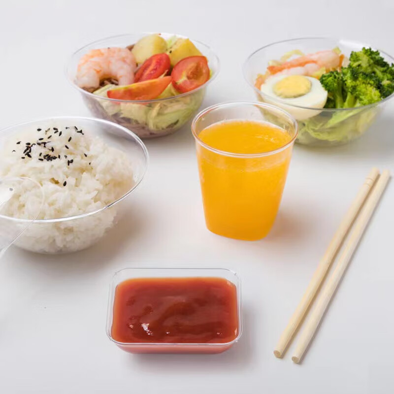 Shenfu disposable tableware and chopsticks set combination hard plastic barbecue bowl thickened aviation crystal dishes horn space bowl 10-person set crystal style (1 pack)