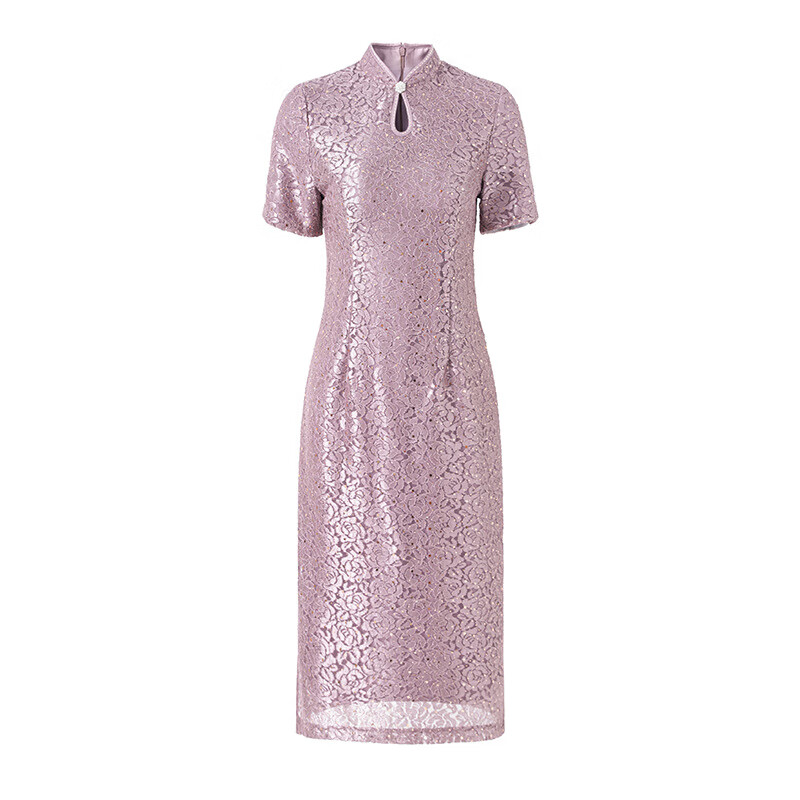 Drop-off station cheongsam dress, spring and summer slimming, high-end banquet dress, grandma dress, wedding banquet, noble, can be worn at ordinary times, purple suit M