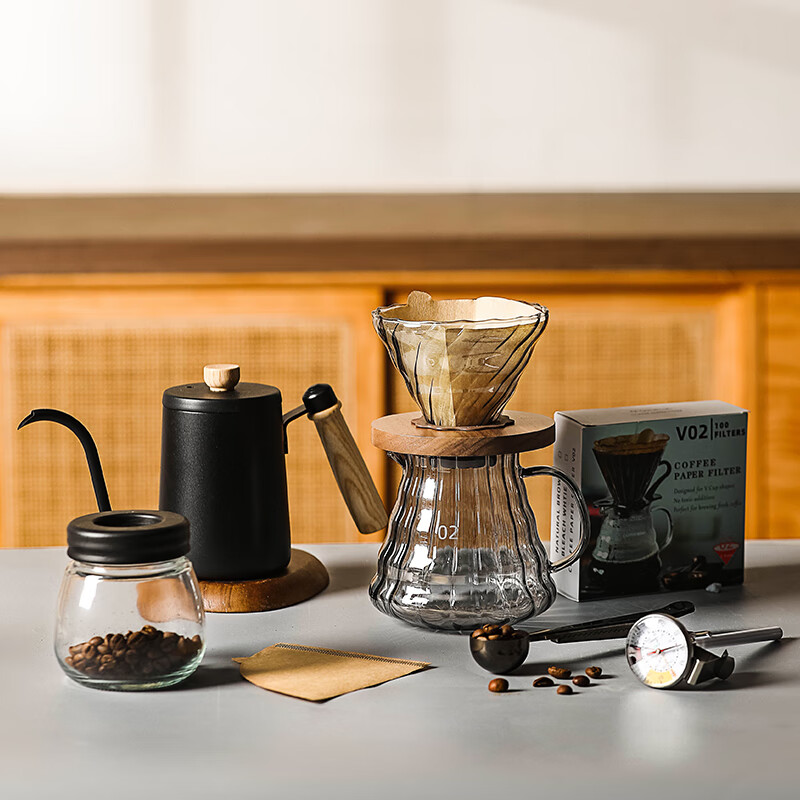 JUST hand-grinding hand-brewed coffee pot set home outdoor equipment hand-cranked coffee bean grinding equipment full set of coffee machine 7-piece set special for coffee beans basic set