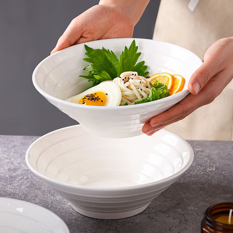Jie Yajie ceramic soup bowl large household pure white ramen bowl underglaze color 8-inch large bowl soup basin instant noodle bowl 4 pieces