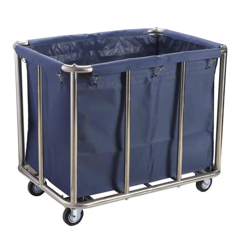 Stainless steel hotel room linen cart bag hotel thickened silent linen cart multi-functional cleaning room entrance cart extra thick tapered blue cart