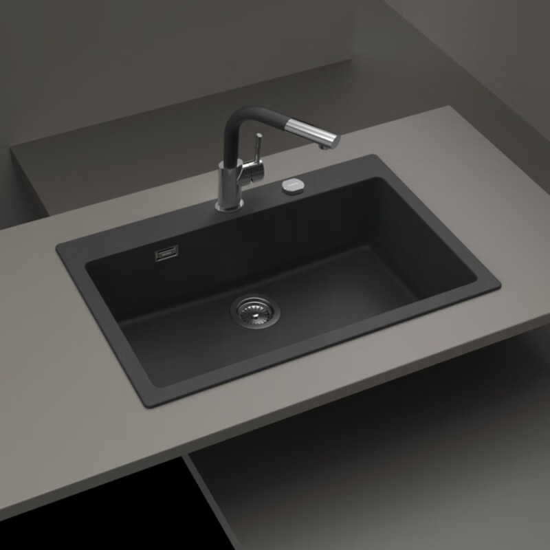 SCHOCK Third Generation Kitchen Sink German Granite Large Single Sink Wash Basin Signus N-100XL with Desktop Control Carbonium Carbon Black
