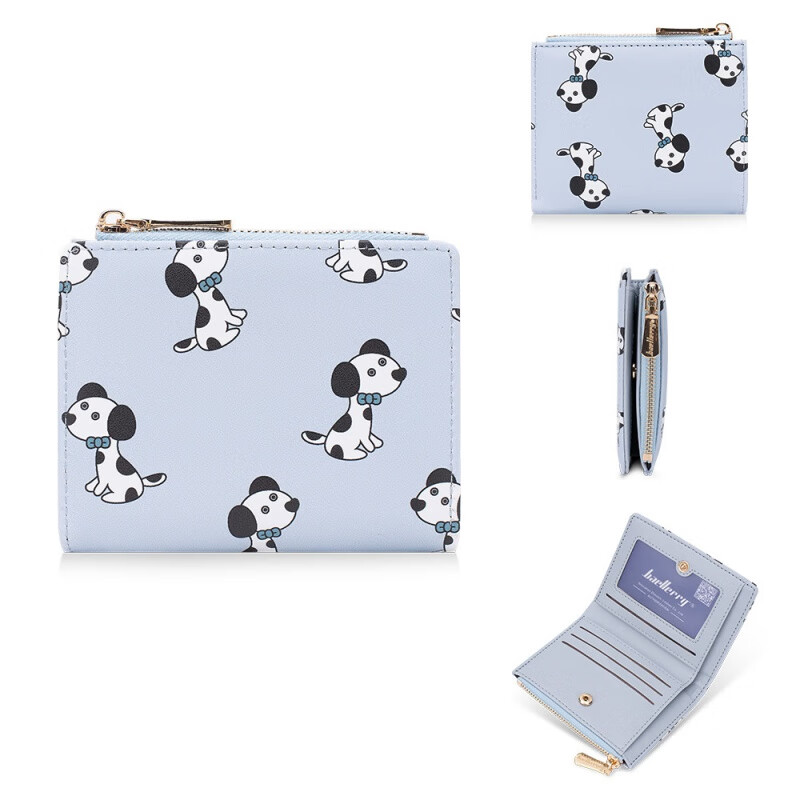 DIJIALE printed cute personality women's short wallet casual compact multi-card slot zipper coin purse unisex card holder black