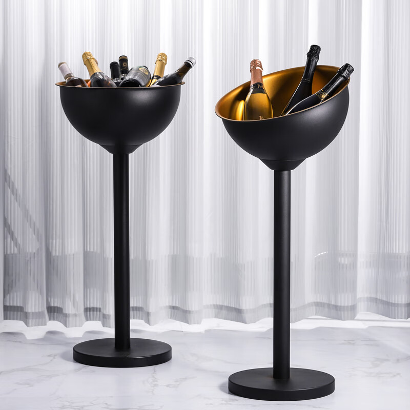 Huili large metal champagne bucket stainless steel floor-standing ice bucket integrated ice bucket home outdoor party ice bucket silver round integrated ice bucket