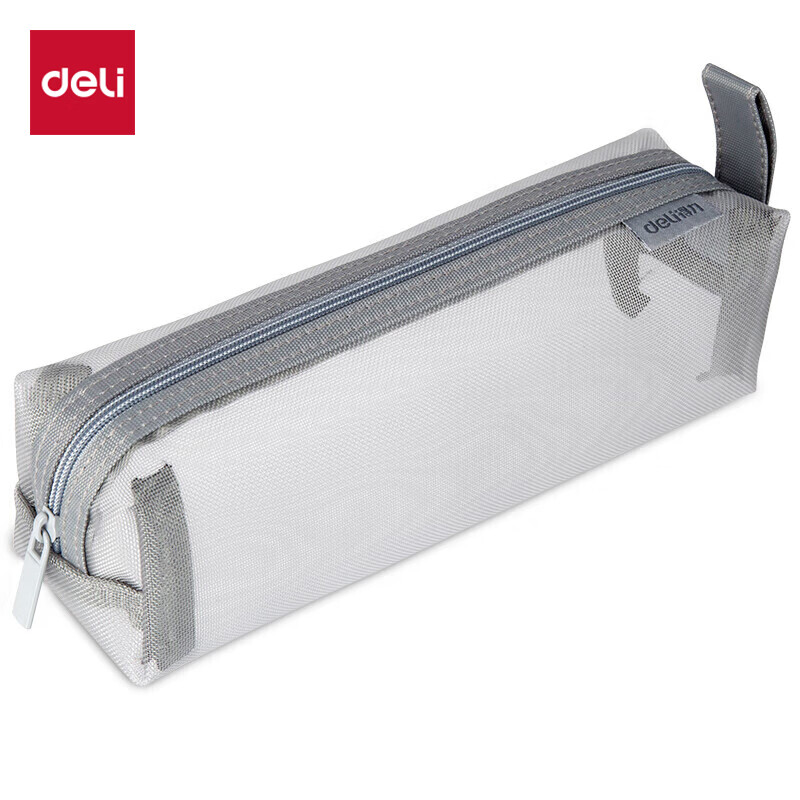 Deli transparent mesh pencil bag can be used for exams/examinations. Nylon square large-capacity portable pencil storage bag. Suitable for high school entrance examination and postgraduate entrance examination. Stylish gray school stationery gift