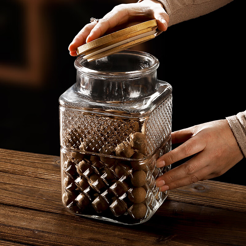 Lecali glass sealed jar storage jar large capacity glass bottle tangerine peel storage special jar pickle jar wine container square glass jar 1800ml large capacity