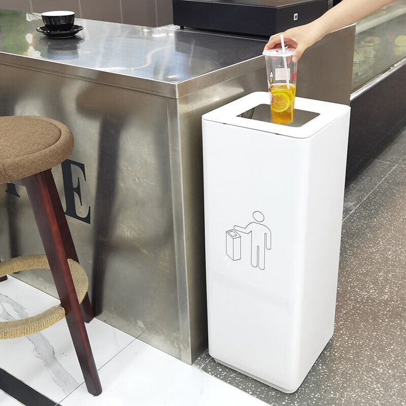 GNF square lidless trash can indoor soft metal large outdoor hotel lobby hospital shopping mall milk tea shop white