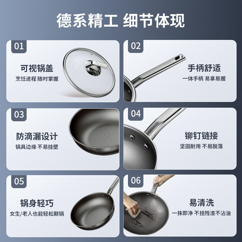 Three-headed eagle uncoated titanium pot non-stick pot induction cooker gas pure titanium wok multi-functional household wok set pot 32 titanium pot + 5 pairs of titanium chopsticks + cutting board + milk pot 4-piece set