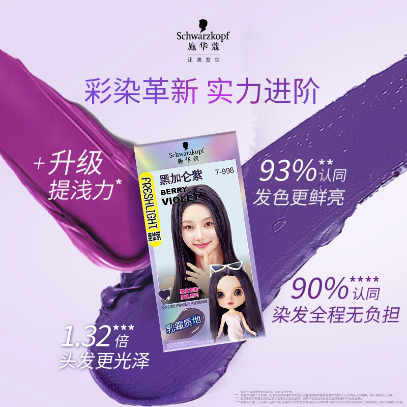 Schwarzkopf Feisili Black Hair Straight Dye Cream 7-998 Blackcurrant Purple Hair Dye Hair Cream Trend Bleaching-Free Color Dyeing