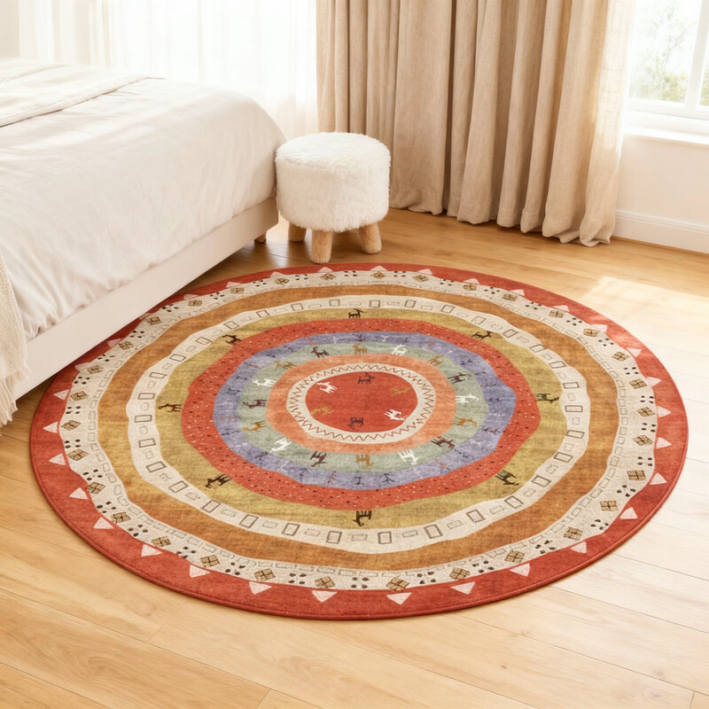 Oulens round carpet light luxury style high-end living room floor mat coffee table blanket bedroom door sofa bedside blanket washable Nordic Red round 100cm*100cm washable without fading